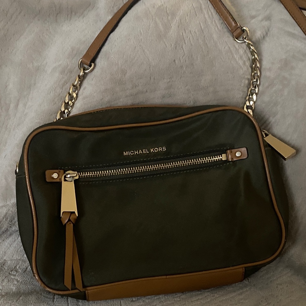 Michael Kors Olive and Tan Crossbody Bag